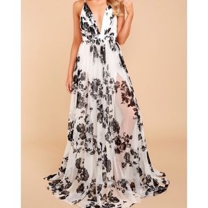Black & White Floral Slit Maxi